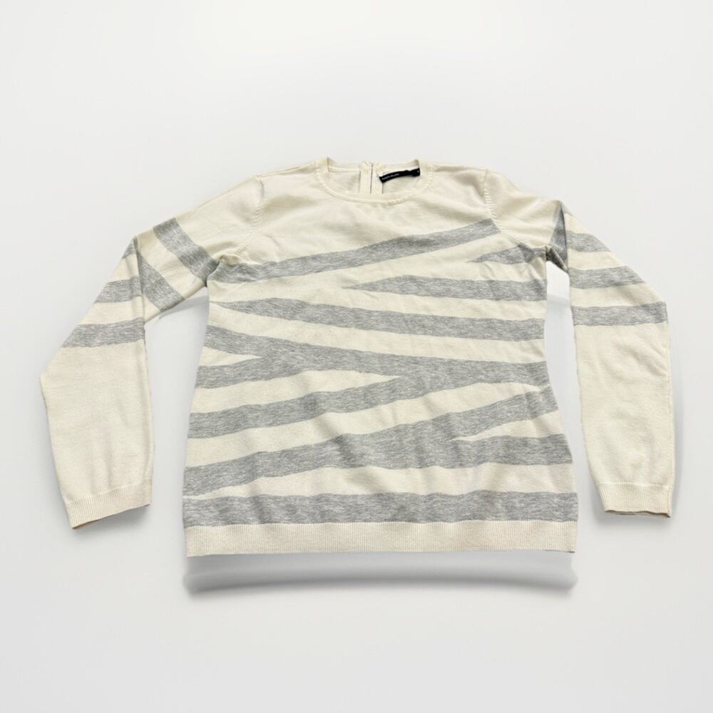 Karen Millen Womens Cream Gray Striped Long Sleeve Sweater Size M Medium
